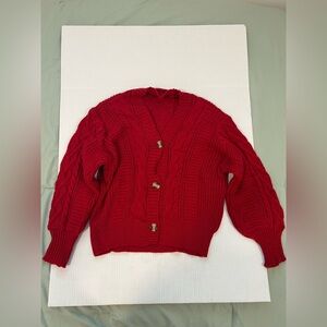 Cozy Red Cable Knit Cardigan